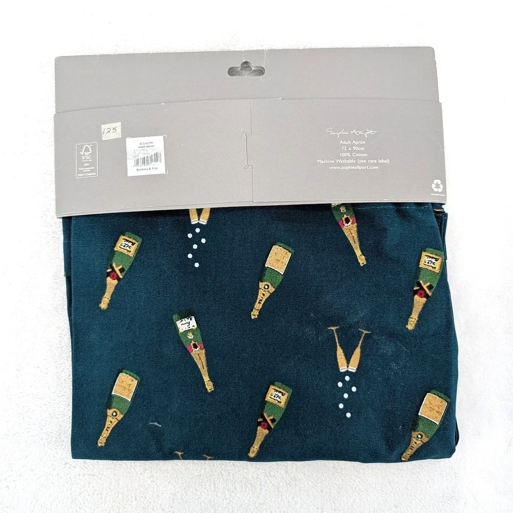 Sophie Allport Bubbles & Fizz Adult Apron Champagne Teal Cotton NWT Gift